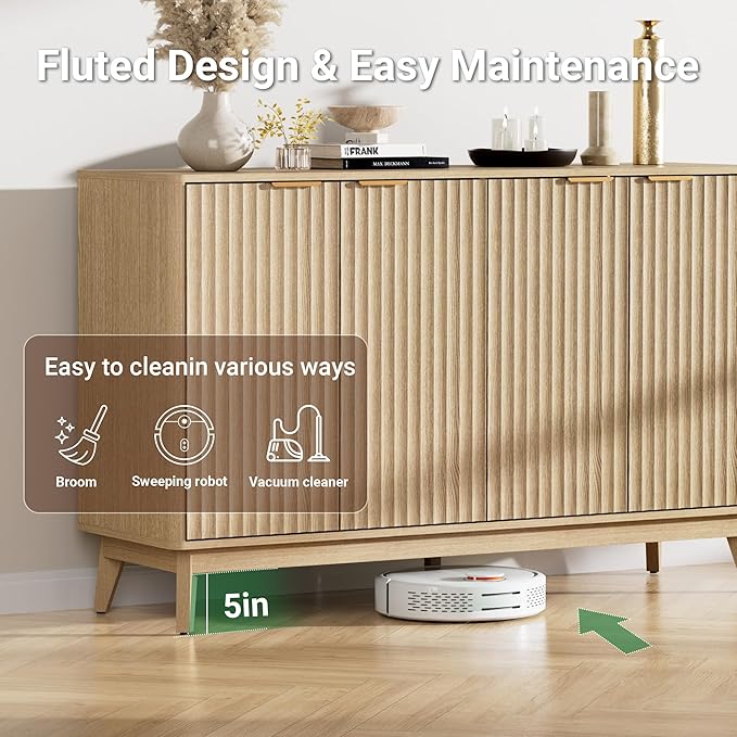 Sideboard Cabinet, 55'' Buffet Cabinet, Modern Fluted Storage Cabinet with Adjustable Shelf & Doors, Accent Credenza Sideboard for Kitchen, Coffee Bar, Living Room, Entryway, Hallway