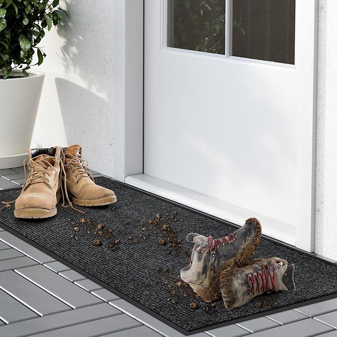 Kuyal Front Door Mat, 2'x3' Indoor Outdoor Entrance Mat, Commercial Floor Rug Inside Outside Entrance, Heavy Duty Durable Welcome Rug, Rubber Backing Non Slip Outdoor Mats for Entryway, Black