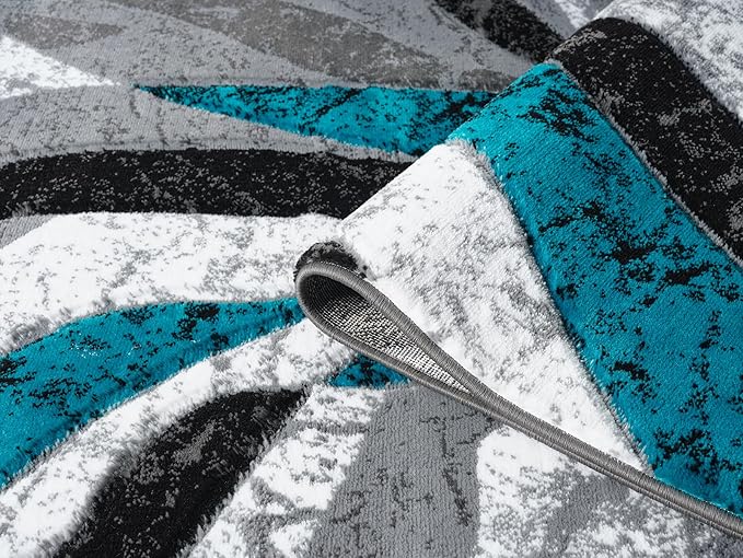 Modern Abstract Area Rug Hand Carved Contemporary Geometric Swirls Vibrant Colors Carpet for Living Room Bedroom Design PR1002 (Turquoise, 5' x 7')