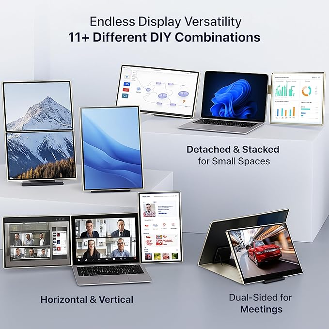 ELK 15.6" Dual Laptop Screen Extender - Laptop Bag & Cleaning Kit Included - FHD 1080P IPS - Detachable & Adjustable Monitor Extender - with Speakers - Compatible with Mac/Android/Win