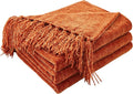 CozeCube Chenille Throw Blanket for Couch, Cozy Plush Fuzzy Decorative Rust Orange Blanket with Fringe Tassels, Lightweight Throws for Bed Sofa Gift Home Decor, 50"X60"