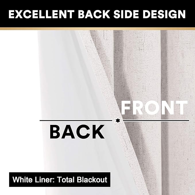 PrinceDeco 100% Blackout Curtains Black Out Curtains for Sliding Glass Doors Extra Wide Blackout Curtains Folding Door Curtain Sliding Glass Door Curtain, W100 X L96 Inch，Ivory