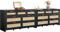 SICOTAS 7 Drawer Dressers for Bedroom Set 2, Long Rattan Dresser, Dresser TV Stand, Closet Organizer Chest of Drawers, Clothes Storage Dressers (Black Oak, 7 Drawers (2 pcs))