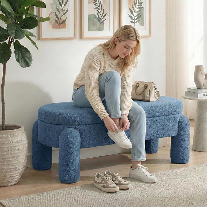 Ottoman with Storage, Large Foot Rest Ottoman Storage Bench,End of Bed Bench,Upholstered Seating,for Entryway, Hallway, Living Room,Bedroom (Navy)