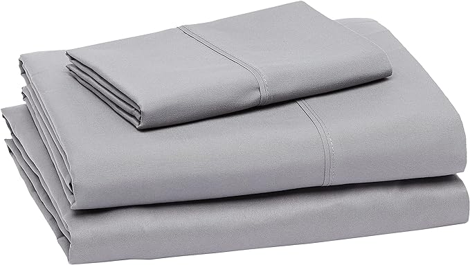 Amazon Basics Lightweight Super Soft Easy Care Wrinkle Free Microfiber 3 Piece Bed Sheet Set with 14-Inch Deep Pockets, Twin, Dark Gray, Solid, Kids, Men & Women Bedding (Pack of 4)