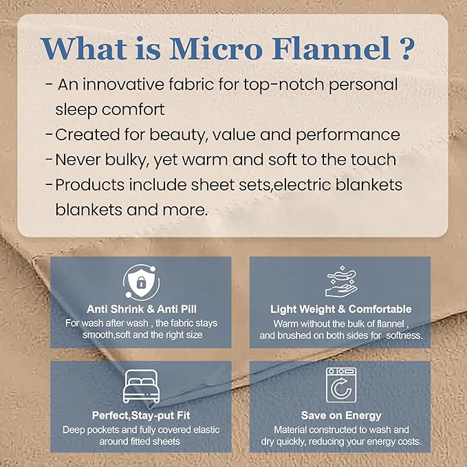 Thermee Micro Flannel Full/Queen Size Blankets, Lightweight All Seasons Cozy Blanket, Throw Blankets for Home and Living Room, Comfy & Soft Blanket for Couch, Machine Wash, No Pilling - Tan