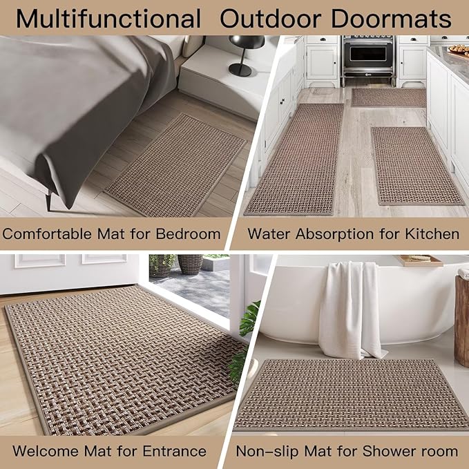 Door Mat 31x47, Dirt Resistant and Absorbent, Non-Slip Rubber Backing Floor Mats, Easy Clean Low-Profile Doormat for Entryway, Front Door, Inside Entrance Brown