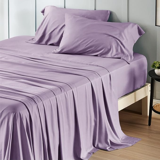 Bedsure Cooling Sheets Twin XL, Rayon Derived from Bamboo, Breathable & Soft Twin XL Sheet Sets, Deep Pocket Up to 16 Inches, Hotel Luxury Silky Dorm Bedding for Hot Sleepers, Lilac