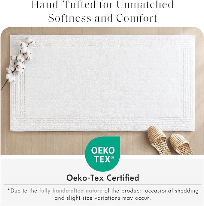 Madison Park Splendor Reversible 100% Cotton Tufted Bathroom Rug-3000 GSM Hotel Quality Luxurious Plush Medium Pile Bath Mat Absorbent, Quick Dry, Shower Room Décor, 24x72, White