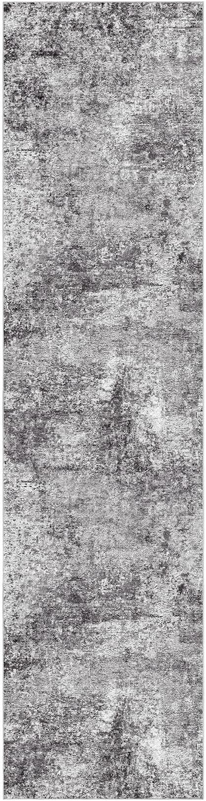 Washable Runner Rug for Hallway: 2.6x10 Neutral Modern Abstract Low Pile Area Rug with Non-Slip Backing - Carpet for Bedroom Kitchen Laundry Entryway Bathroom Indoor - Grey