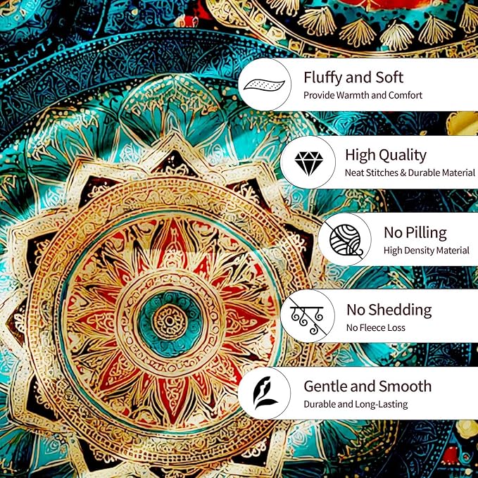 Bohemian Mandala Throw Blanket | Boho Home Decor for Sofa and Living Room, 40"x50"
