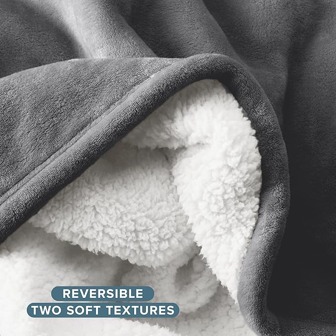 Bare Home Sherpa Fleece Blanket - Throw/Travel Size - Blanket for Bed, Sofa, and Couch - Warm & Lightweight - Fluffy & Soft - Reversible (Throw/Travel, Grey)