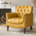 HULALA HOME Mid Century Modern Leather Club Chairs, Top-Grain Genuine Leather Armchairs with Button-Tufted Back & Solid Wood Legs, Accent Chairs for Living Room/Bedroom/Home Office, Yellow