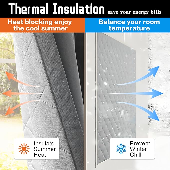 Extra Long Blackout Soundproof Curtains Thermal Insulation Drapes with 3-in-1 Layer Light Blocking Heat Insulating for Bedroom Living Room (1 Panel, Grey, 50" x 120")
