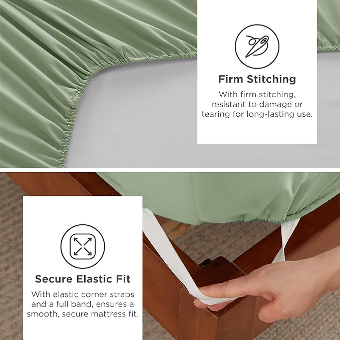 Bedsure Deep Pocket Twin Sheets Set - Fits Mattresses Up to 21 Inches Thick -3 Piece GentleSoft Bed Sheets, Moisture Wicking, Soft & Cooling Bedsheet & Pillowcases, Easy & Secure Fit, Sage Green