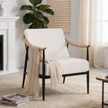 Modern Accent Chair for Living Room Bedroom Mid Century Arm Chair Upholstered Office Accent Chair Comfy Waiting Room Chair with Metal Frame, Cream White