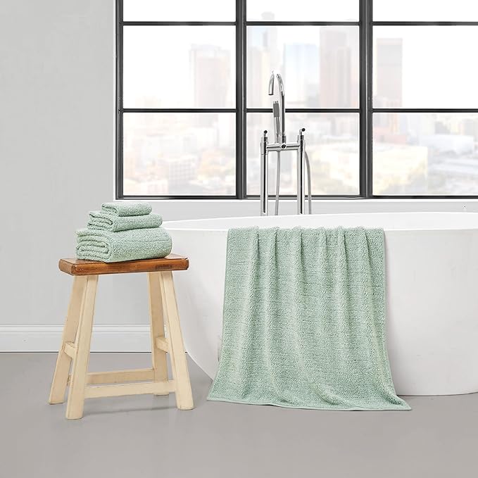 Lucky Brand Luxurious Boucle 6 Piece Bath Towel Set - (2) Bath Towels, (2) Hand Towels, and (2) Washcloths - Jadeile Green Premium Bathroom Towel Set