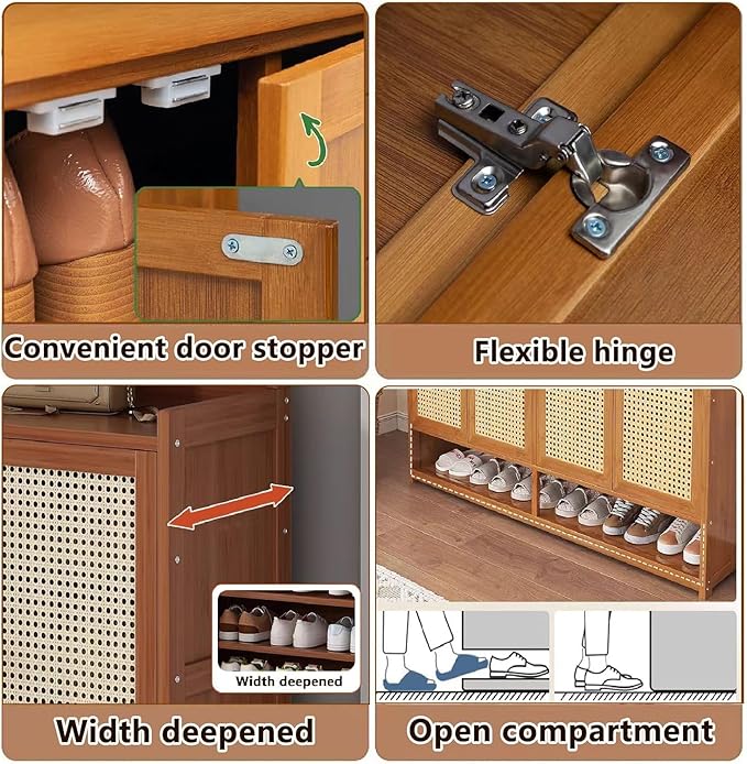 Bamboo Shoe Cabinet, 36-40 Pairs 8 Tier Shoe Rack with Doors, Freestangding Shoe Cabinet Organizer with Shelves, 43" Tall Shoe Rack Organizer for Entryway, Closet, Hallway