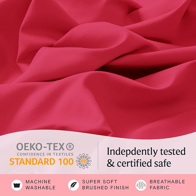 LuxClub 4 PC Sheet Set Bed Sheets Deep Pockets 16" Eco Friendly Wrinkle Free Cooling Machine Washable Hotel Bedding Silky Soft - Red Full