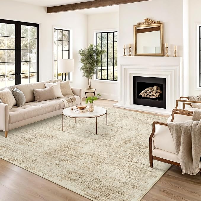 6x9 Area Rug for Living Room Floral Washable Non-Slip Modern Rugs for Bedroom Dinning Room Ultra-Thin Indoor Brown
