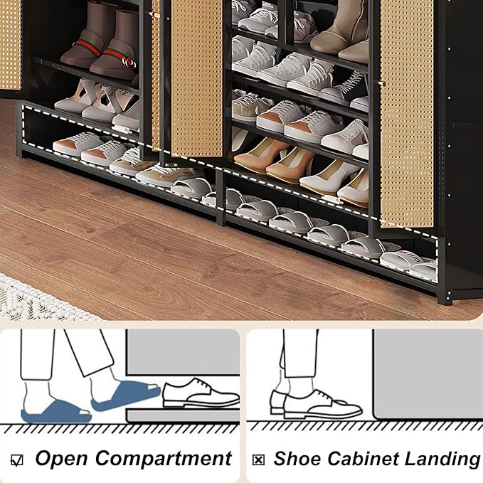 Bamboo Shoe Cabinet, 36-40 Pairs 8 Tier Shoe Rack with Doors, Freestangding Shoe Cabinet Organizer with Shelves, 43" Tall Shoe Rack Organizer for Entryway, Closet, Hallway