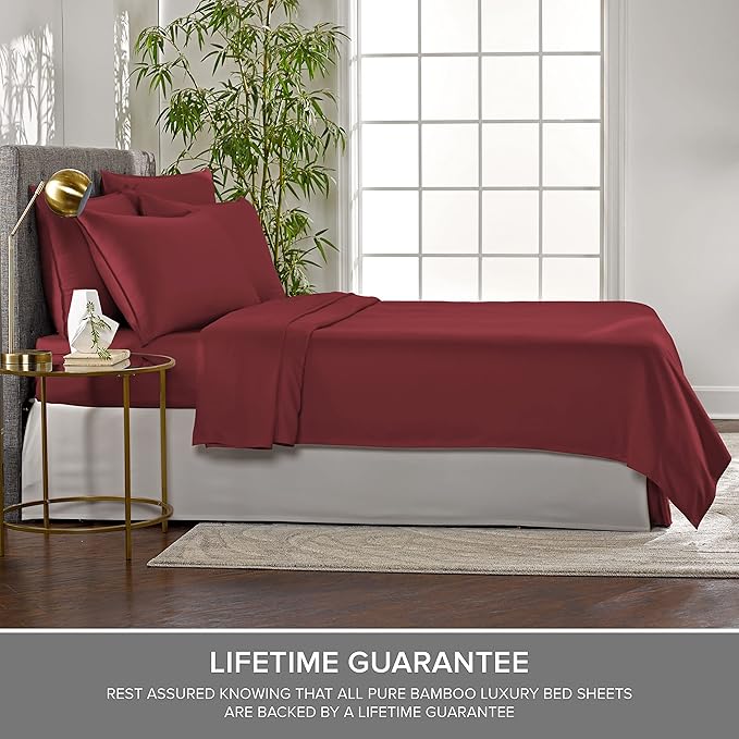 Pure Bamboo Twin Sheets, Genuine 100% Organic Viscose Derived from Bamboo Bed Sheet Set, Luxuriously Soft & Cooling, Double Stitching, 2 Year Quality Promise (Twin, Merlot)