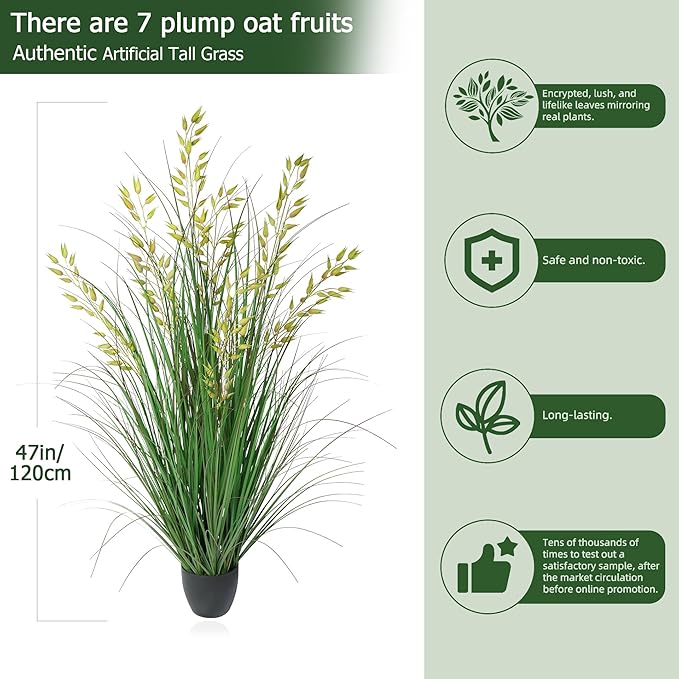 Silk Plants Artificial Plants Artificial Wheat Grass Faux Plants Fake Grass Plant Fake Green Plants Tall Fake Plants 47in Tall Suitable Indoor Home Decor Outdoor Porch Terrace Decor（2pcs