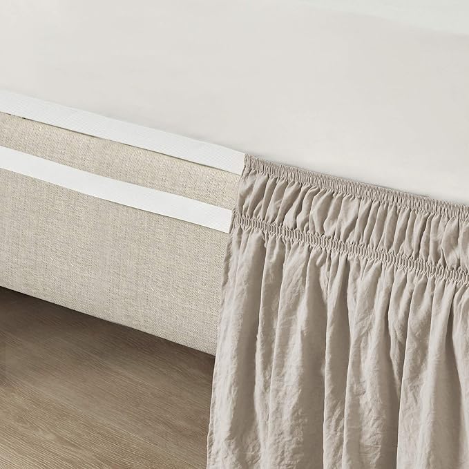 Lush Decor Ruched Ruffle Elastic Easy Wrap Around Bed Skirt Single Queen/King/Cal King Neutral - Queen Bed Skirt - Dust Ruffle - Tan Bedskirts