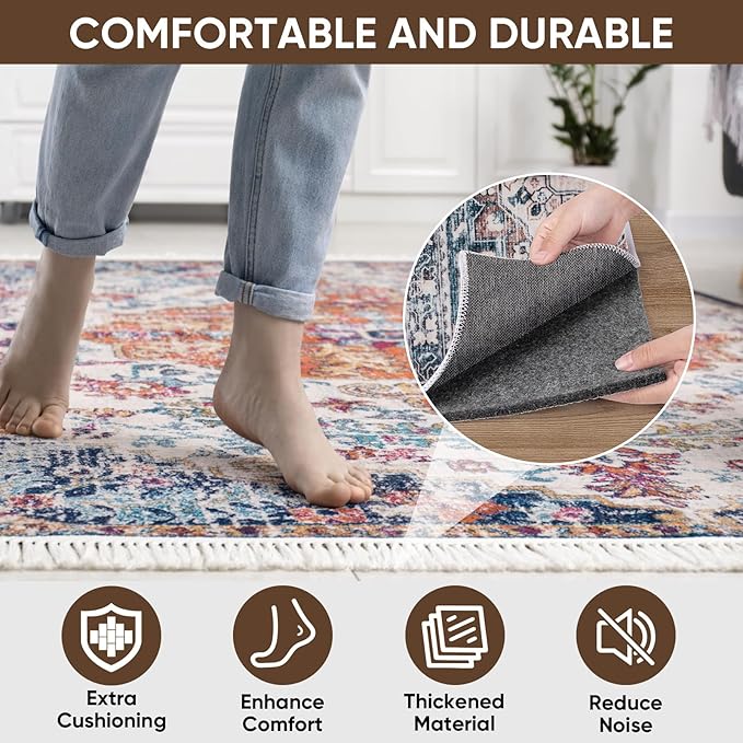 BALEINE Felt Non Slip Rug Pads, Extra Large 1/8" Thick Felt and Rubber Backing, Shock Absorbing Carpet Pad for All Carpets and Hardwood Floors (8x10 Ft)