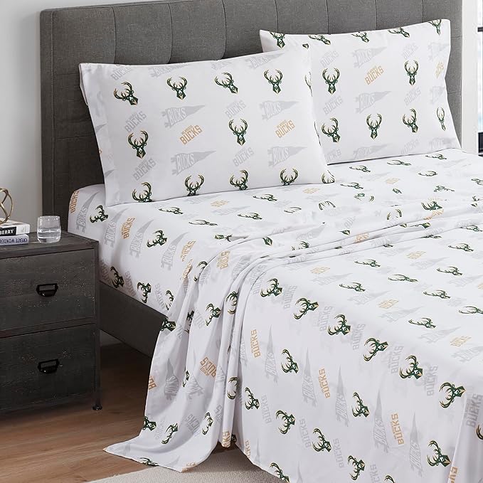 Officially Licensed Milwaukee Bucks NBA Twin Size Sheet Set – Soft Team Logo Bedding for Dorms, Bedrooms, Fan Caves & Game Day Style