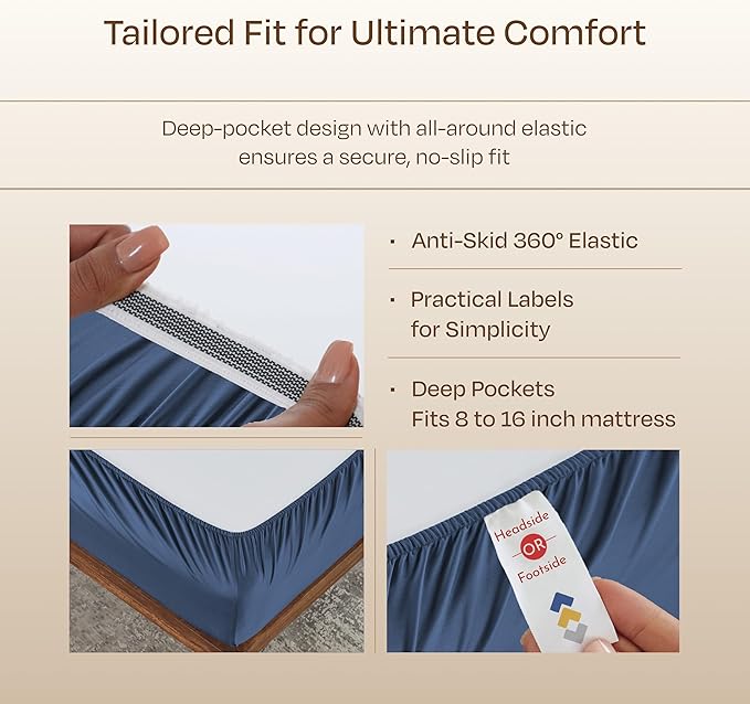 California Design Den King Size Sheets Set Cotton - Luxury Hotel 800 Thread Count Sateen, Natural 100% Cotton King Bed Sheets, Deep Pockets for a Snug Fit, Durable Bedding - Navy Blue