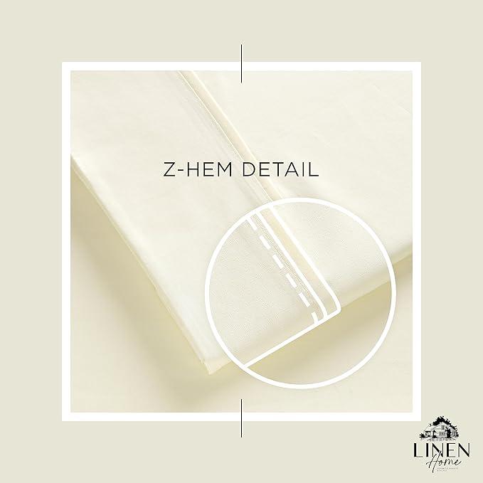 Linen Home 100% Cotton Percale Sheets Full Size, Cream, Deep Pocket, 4 Pieces Set - 1 Flat, 1 Deep Pocket Fitted Sheet and 2 Pillowcases, Crisp Cool and Strong Bed Linen