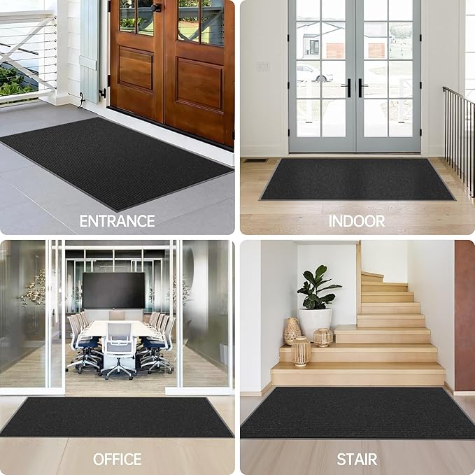 Front Door Mat, 120" x 36" Heavy Duty Indoor Outdoor Doormat, Non-Slip Welcome Mats for Entryway, Rubber Backing Low Profile Commercial Door Mats, Black Stripe
