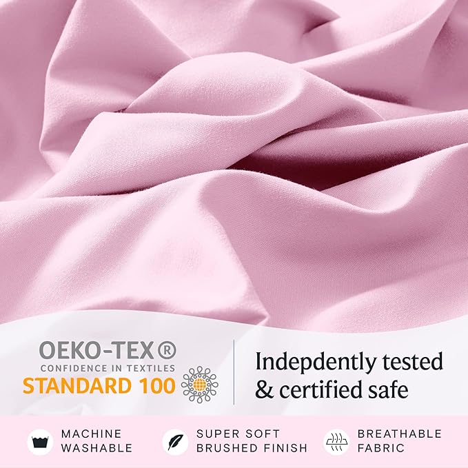 LuxClub 3 PC Twin XL Sheet Set, Deep Pockets Wrinkle Free Cooling Bed Sheets Hotel Bedding for Women, Men, Kids & Teens, Includes 1 Fitted Sheet, 1 Flat Sheet and 1 Pillowcase-Silky Soft Powder Pink
