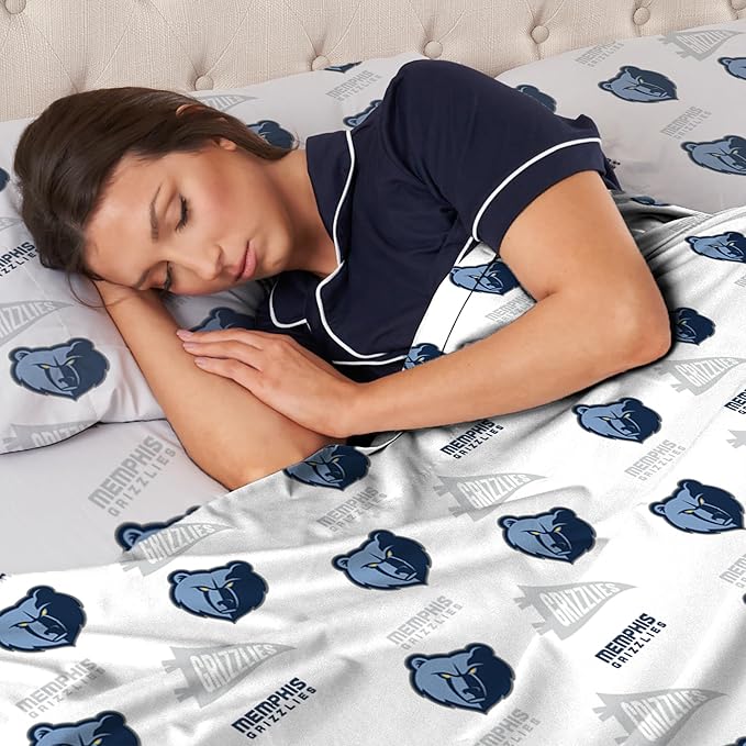 Northwest Officially Licensed Memphis Grizzlies NBA Full Size Sheet Set – Soft Team Logo Bedding for Dorms, Bedrooms, Fan Caves & Game Day Style