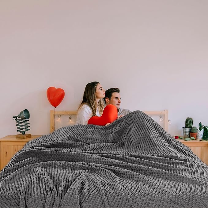 HILLFAIR 100% Cotton Blanket- 120"x120" XXL Oversized King Bed Blankets- Family Size 10 ft x 10 ft Big- Waffle Blankets- All Season Soft Breathable- Extra Large King Cotton Blanket for Bed- Grey