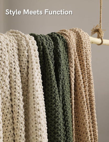 YnM Chunky Cotton Knit Throw Blanket, Cable Knit Throws for Bed Couch Sofa, Comfy & Relaxing, Decorative Piece for Farmhouse Modern Boho Rustic Scandinavian Chic Vibe, Beige 50x60 Inches