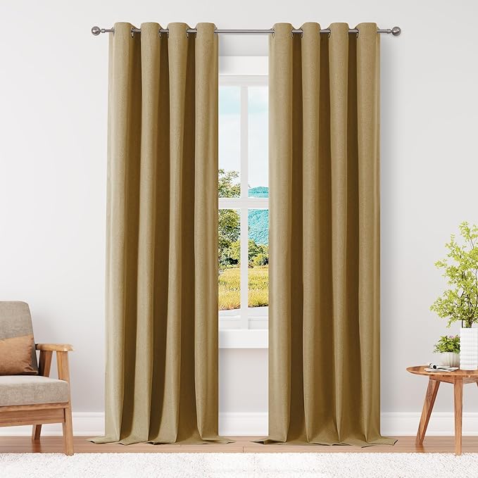 ChrisDowa 100% Blackout Mustard Yellow Solid Curtains 120 Inches Long 2 Panels for Bedroom Living Room,Farmhouse Room Darkening Thermal Insulated Soundproof Grommet Top Window Treatment Drapes,52x120