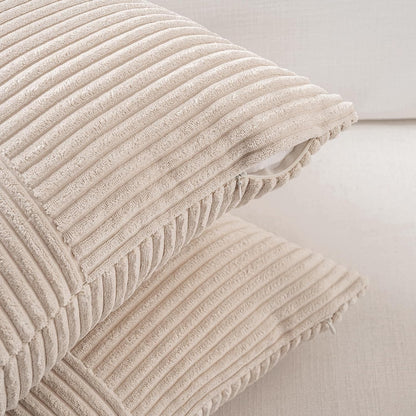 Fancy Homi 2 Packs Tan Samll Decorative Throw Pillow Covers 14x14 Inch with for Couch Bed Sofa, Rustic Farmhouse Boho Home Decor, Soft Corss Patchwork Corduroy Square Beige Cushion Case 35x35 cm