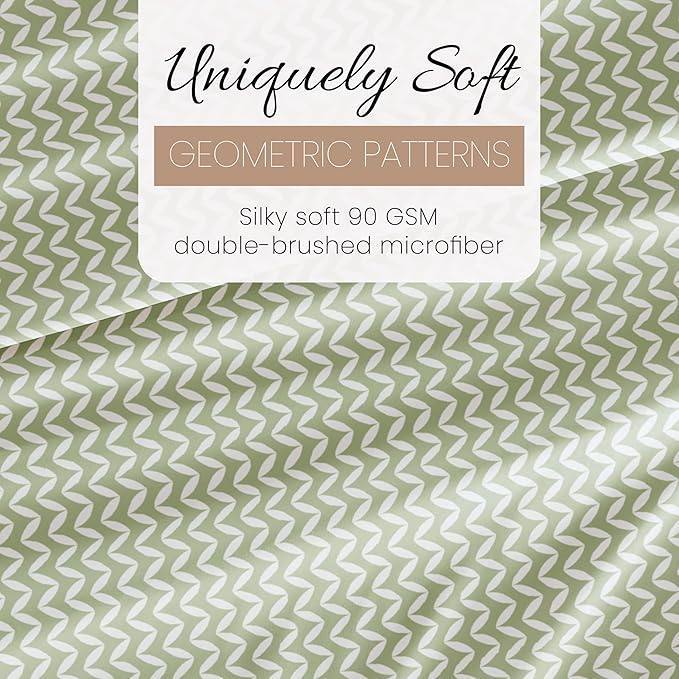 Linen Market Double-Brushed Patterned Microfiber Full Sheet Set 4 Piece – Oeko-TEX Certified Ultra Soft & Wrinkle-Free - 16" Deep Pocket Sheets - Easy Care Full Size - Puffed Chevron Sage