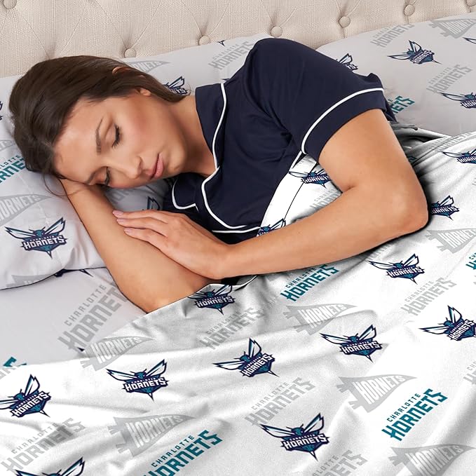 Northwest Officially Licensed Charlotte Hotnets NBA Twin Size Sheet Set – Soft Team Logo Bedding for Dorms, Bedrooms, Fan Caves & Game Day Style