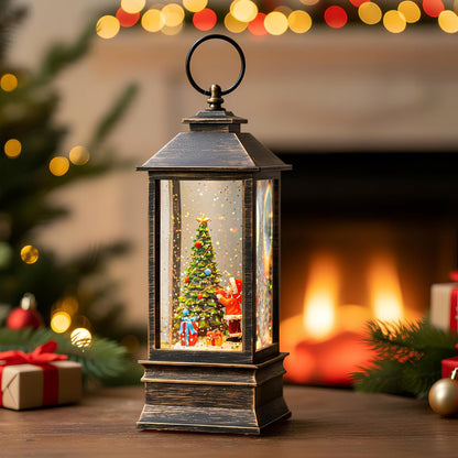 10'' Snow Globe Christmas, Musical Lighted Water Lantern with Swirling Glitter Decoration for Christmas Home, Living Room, Battery Operated or USB Powered (Christmas Tree)
