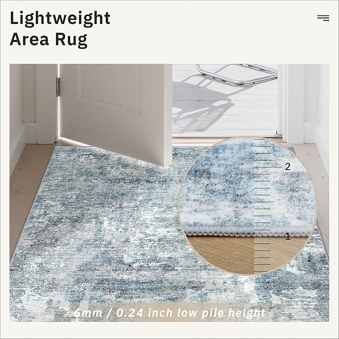 Runner Rug 2'x6' Abstract Washable Non-Slip Runner Rugs for Kitchen Bathroom Laundry Room Blue Vintage Floor Carpet Runners for Hallway Entryway