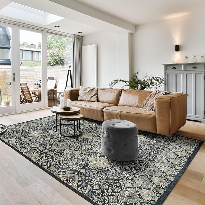 Gertmenian Indoor Boho Area Rug - 9x13 Extra Large, Non Slip, Super Strong, Ideal for High Traffic Areas in Bedroom, Living Room, Kitchen - Tanis, Anthrocite, 28531