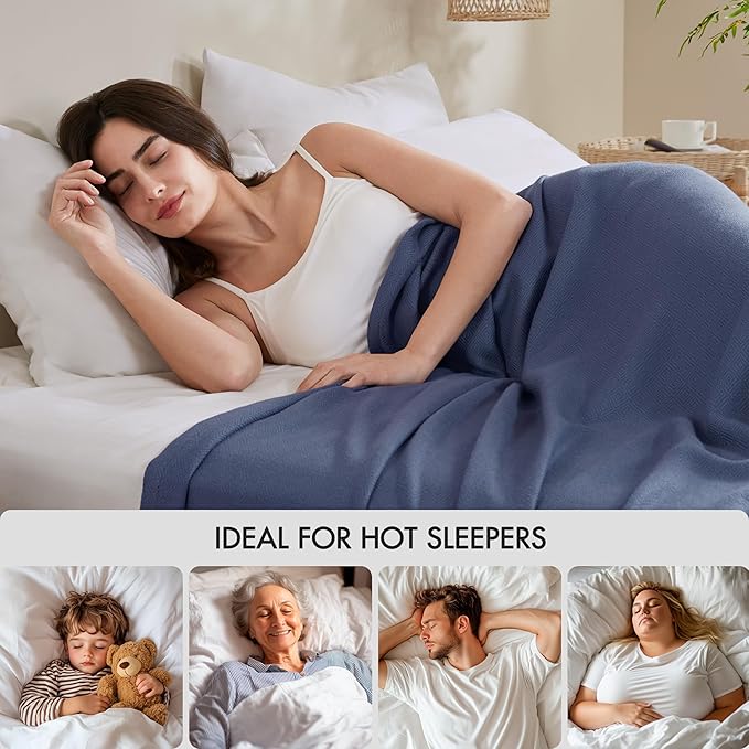 Madison Park Queen Size Blanket, 70% Rayon Bamboo-Based, 30% Cotton, Breathable for Hot Sleepers Menopause, Ultra Soft and Snag-Resistant, Summer Blanket for Bed or Couch, Queen 90"x90" Navy