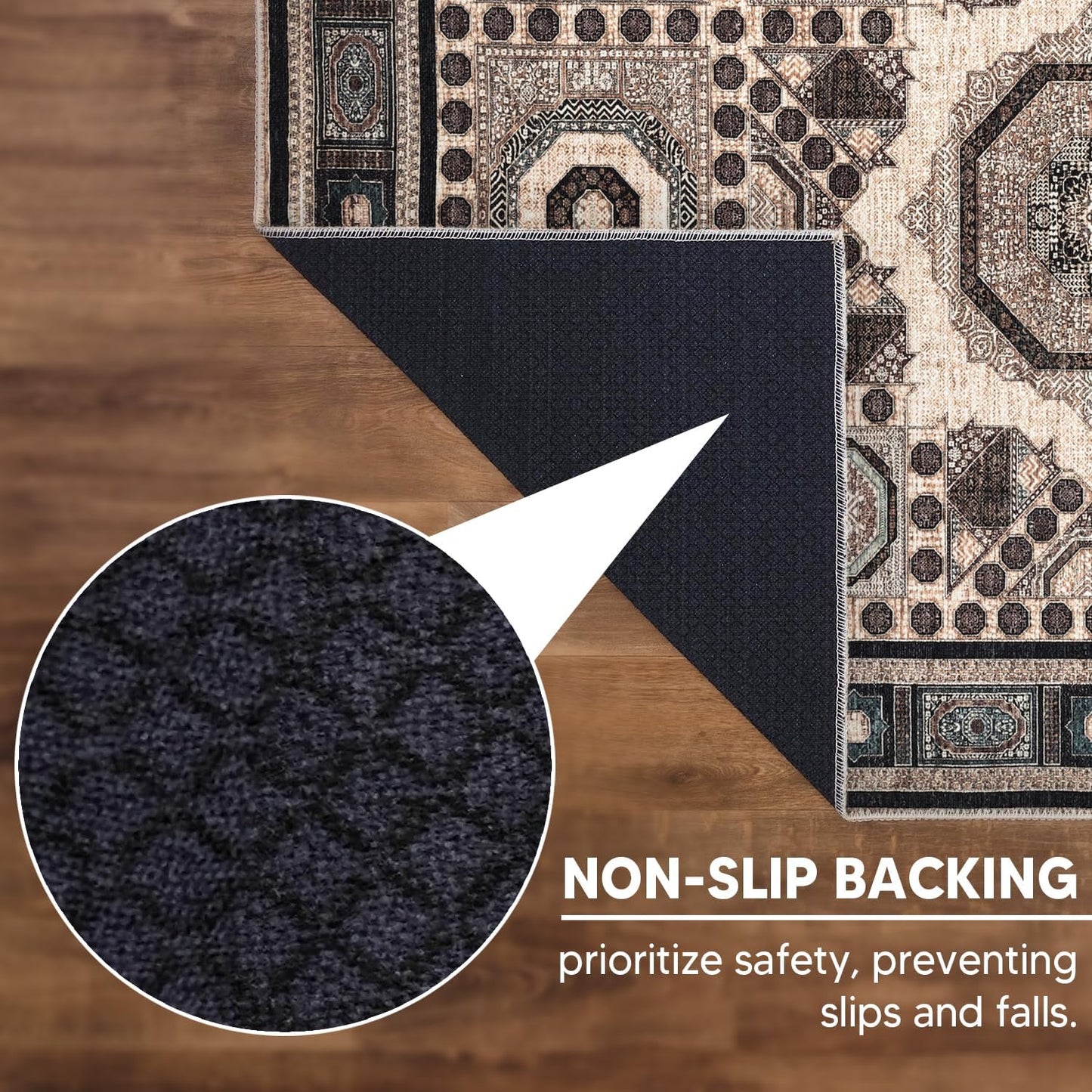 Keen Home Design 5x7 Rug - Machine Washable Area Rug with Non-Slip Backing, Ideal for Living Room, Dining Room, Bedroom - Vintage, Easy Clean, Durable, Low Pile Rug - (5' x 7')