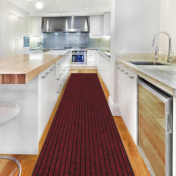 Ottomanson 2'7" x 11' Hallway Runner with Scraper Pile Extra Durable Non-Slip Rug Mat for Indoor & Outdoor Use - Ideal for Kitchen, Entryway, Patio & Garage - High-Traffic Carpet, Red