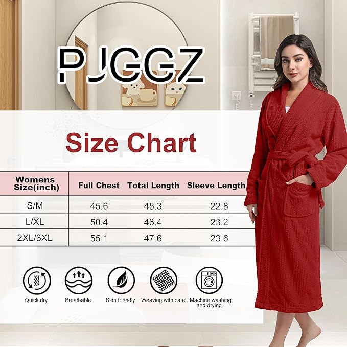 Women's Shawl Collar Bathrobe, Soft Long Towel Robes for Women - Super Absorbent Quick Dry yet Warm