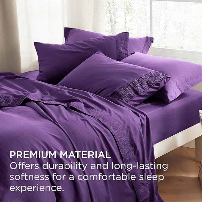 Bedsure King Size Sheets Set - 4 Pieces Soft King Sheets - Breathable & Cooling - Hotel Luxury - Easy Care Polyester Microfiber Bedding for Women, Men, Purple