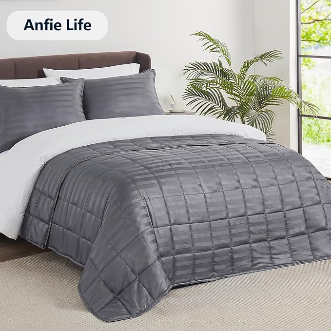 Weighted Blanket Queen Size (60"x80" 25lbs),Ultra Soft and Cozy Cooling Weighted Blanket Queen Size for Adult,Heavy Blanket with Machine Washable Soft Blanket, Stripe Grey